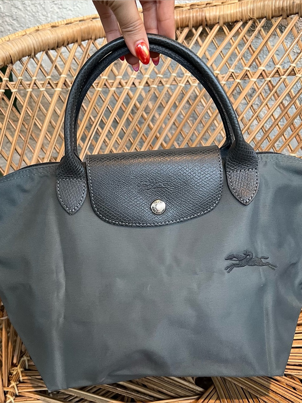 Longchamp Le Pliage Gray/Blue tote small